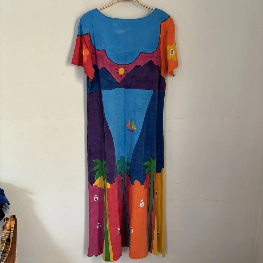 Women's 90s Art To Wear Dress Multicolor JB Hand Painted Dopamine Dressing L - Picture 5 of 7